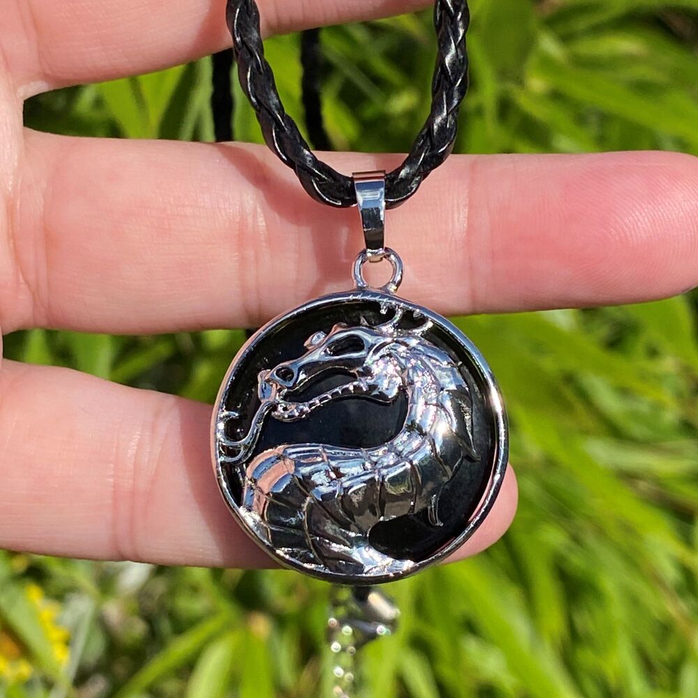 Dragon and Black Obsidian Pendant