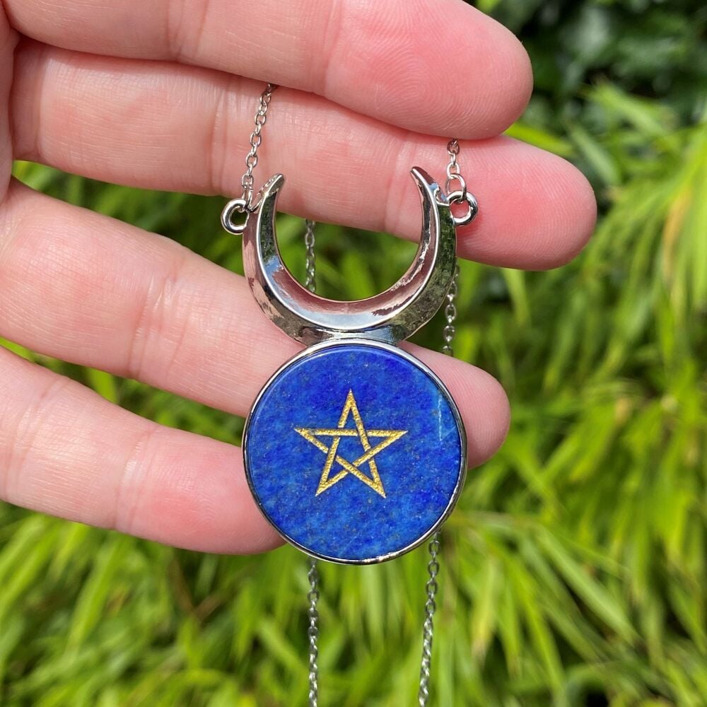 Lapis Lazuli Pentagram and Moon Pendant