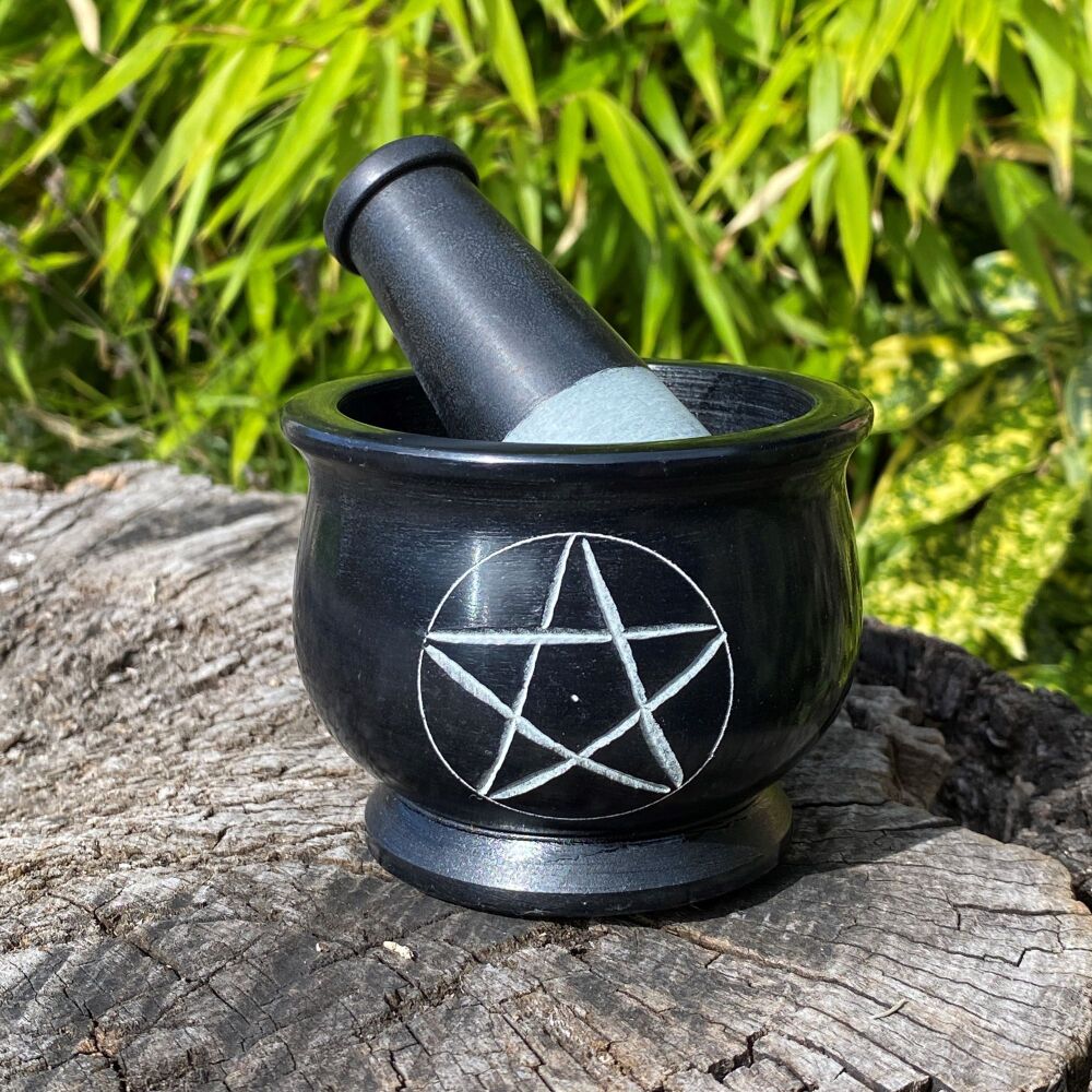 Soapstone Pestle and Mortar with Pentagram