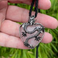 Dragon and Rose Quartz Heart Pendant