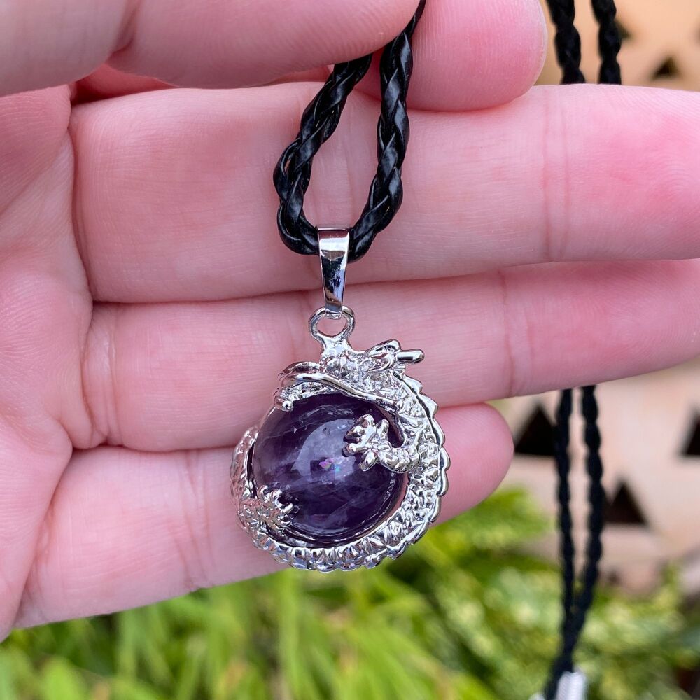 Dragon Guarding a Amethyst Ball Pendant