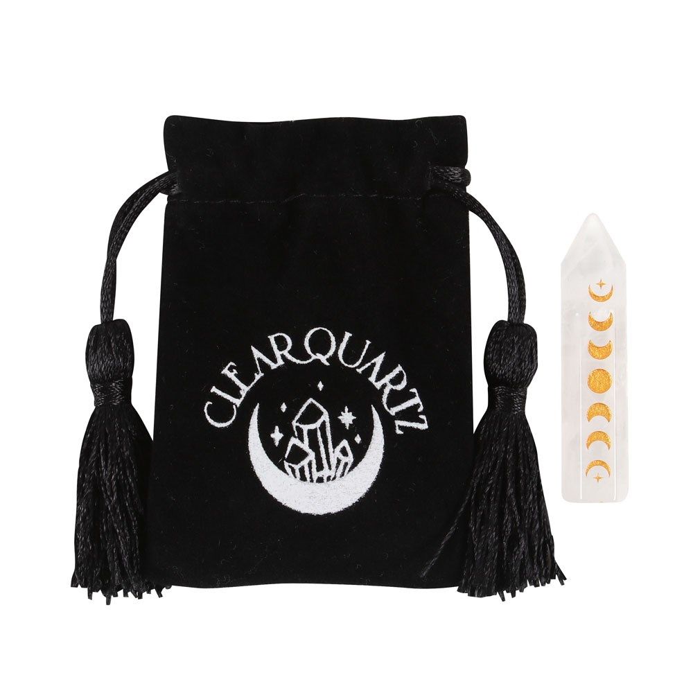 5 cm Clear Quartz Moon Phase Crystal Point and Bag