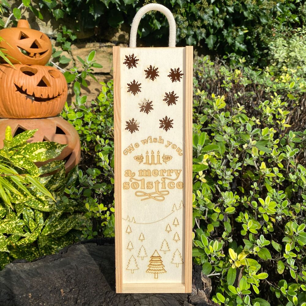 A Fun Witchy Wine Box with a Merry Solstice Design