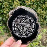 Agate Slice with Wiccan Rede  Design ~ Amber R12