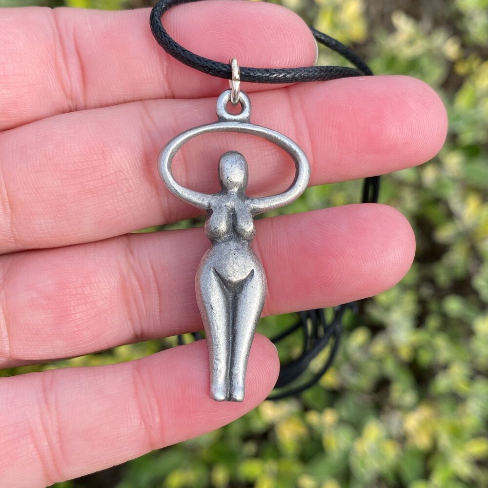 Pewter Earth Mother Pendant with Black Cord Necklace ~ SALE