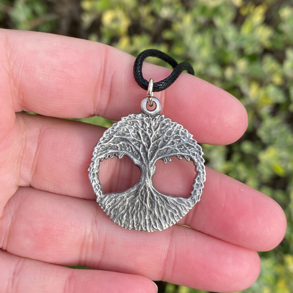 Pewter Tree of Life Pendant with Black Cord Necklace