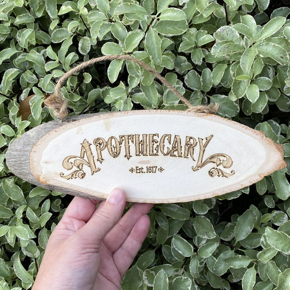 Apothecary Engraved  Wooden Slice Sign