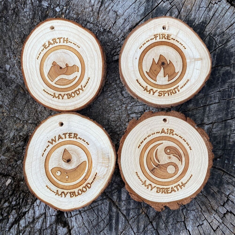 Set of the Four Elements hanging wooden slices