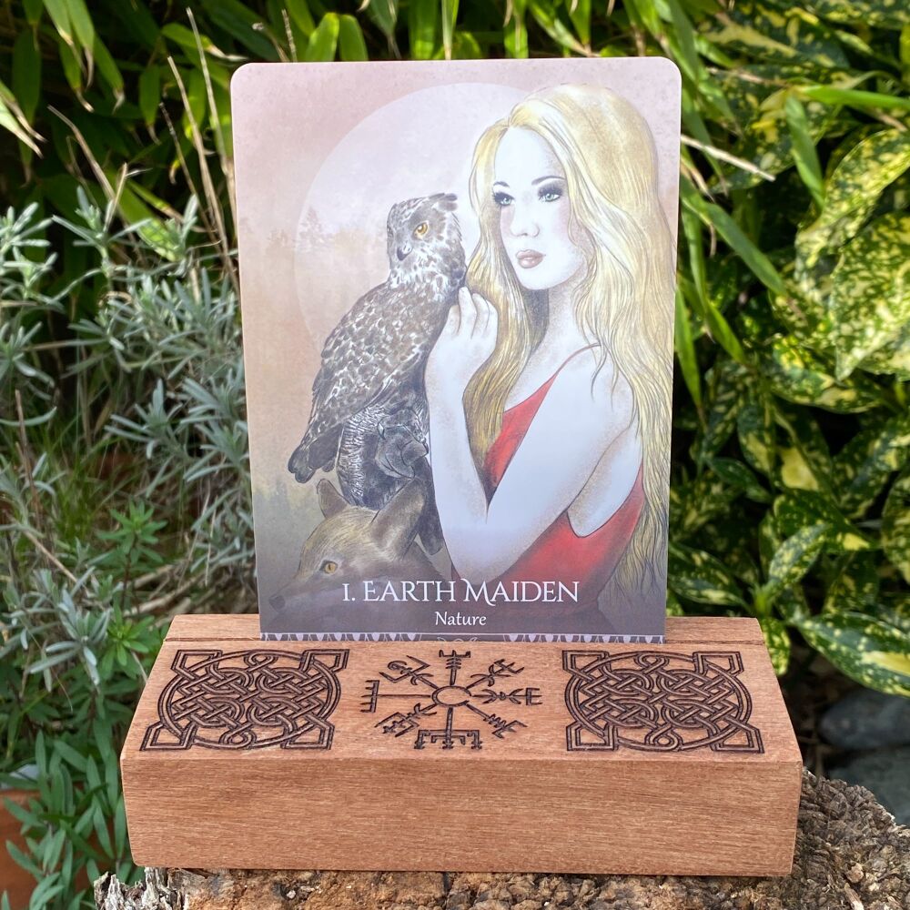 Mahogany Wood Card holder with Celtic Design and Viking Compass