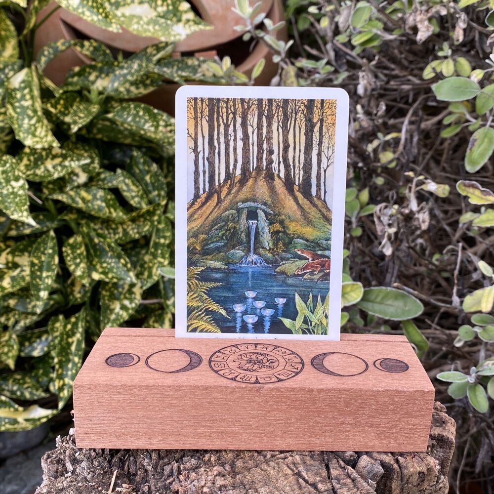 Mahogany Wood Card holder with an Astrology and Moon Phase design