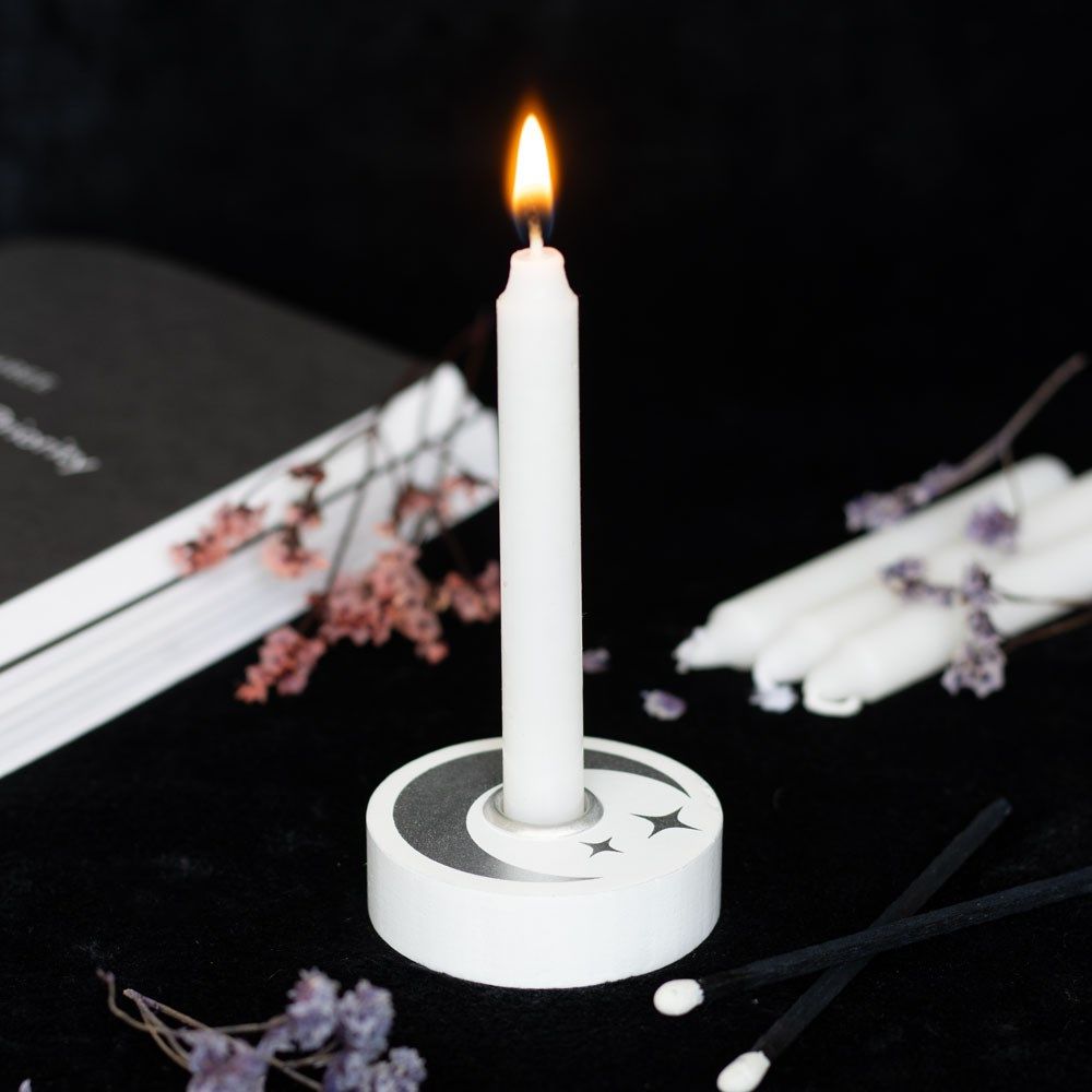 Wooden Pentagram Candle Holder ~ White