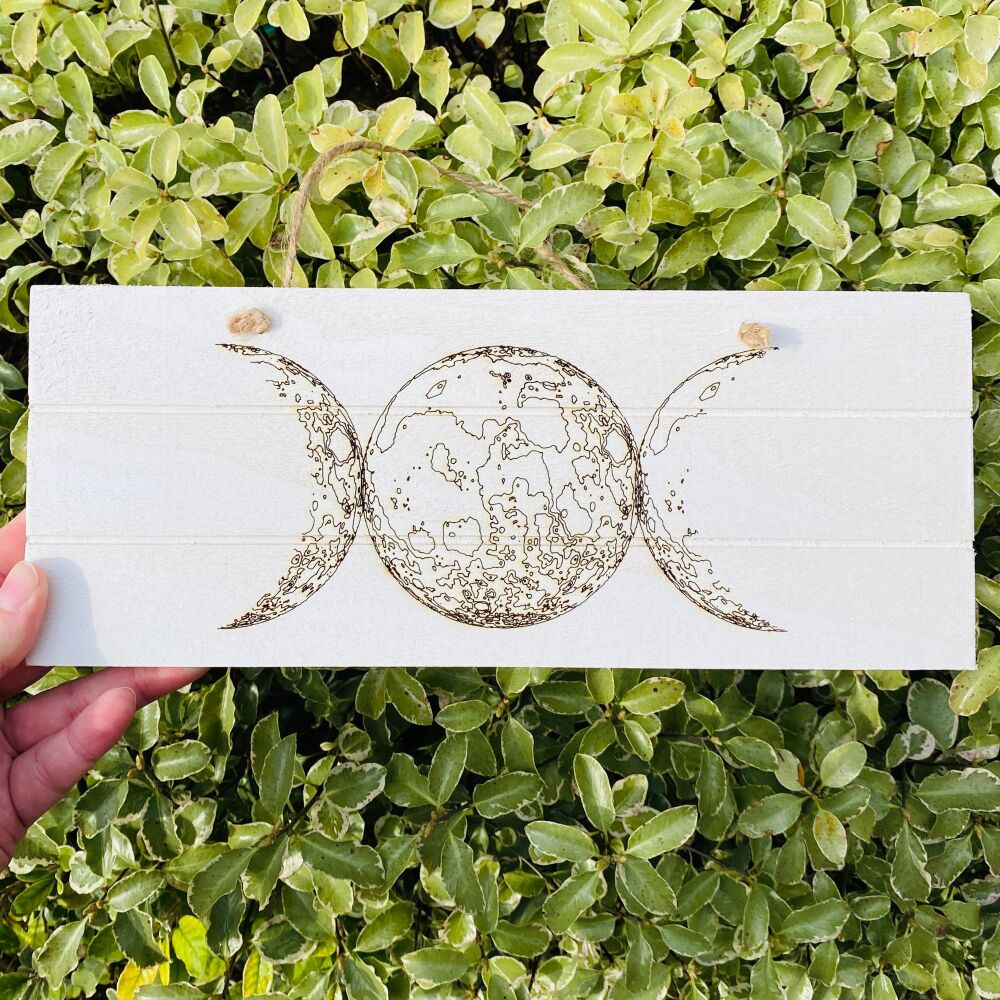 Triple Moon Hanging Wooden Sign