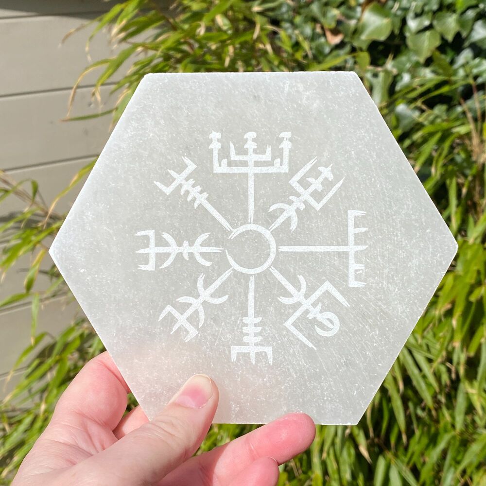 Selenite Charging Plate with Viking Compass design