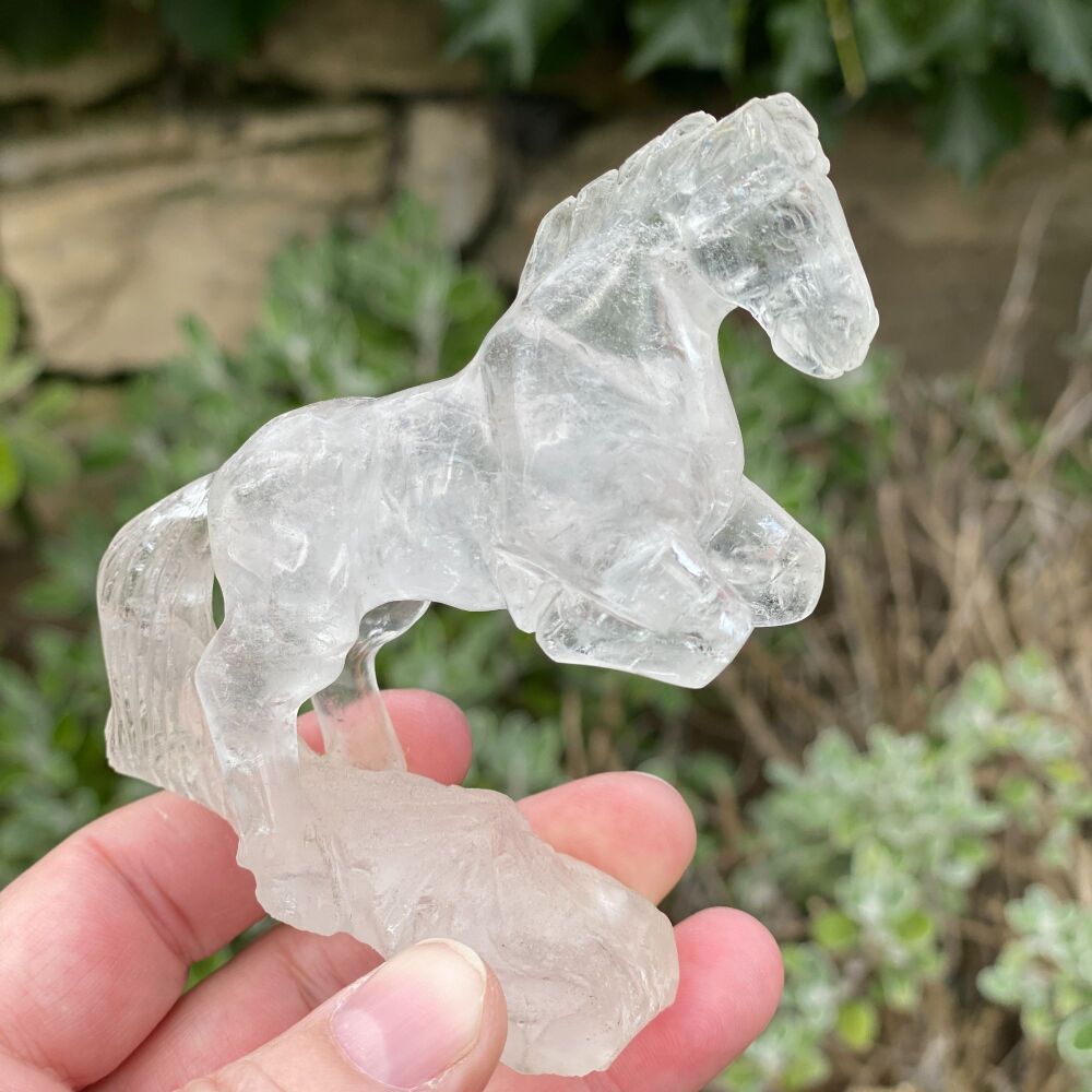 Clear Quartz Carved Rearing Horse