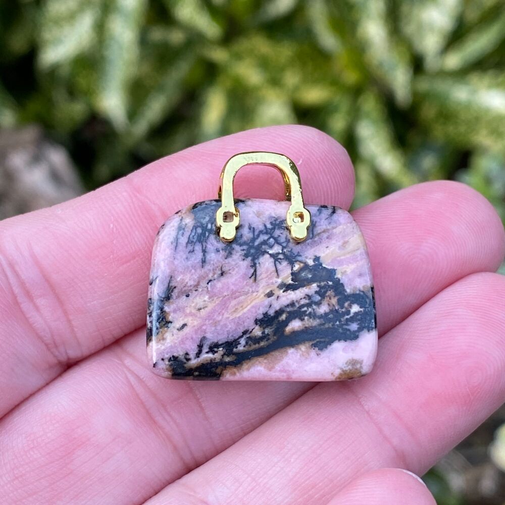 Crystal Handbag Charm or Pendant ~ Rhodonite  #1