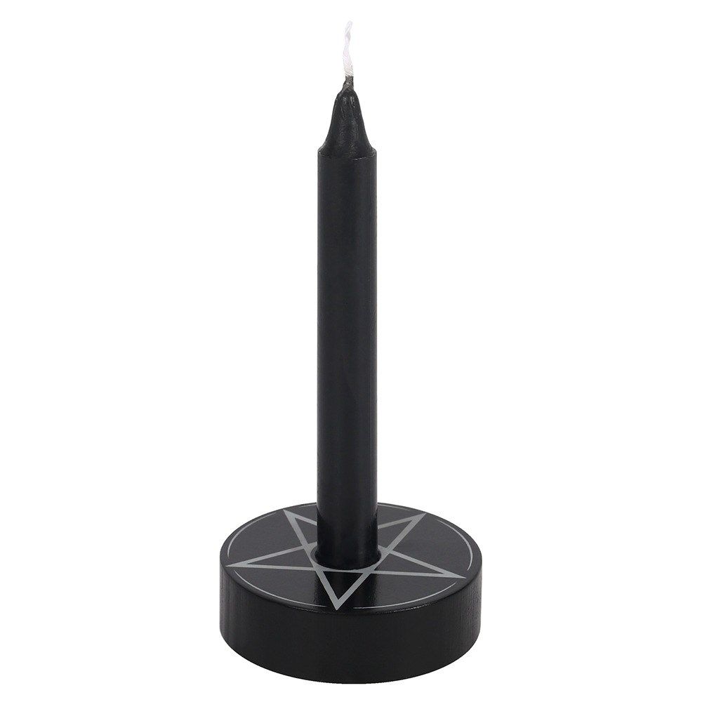 Wooden Pentagram Candle Holder ~ Black