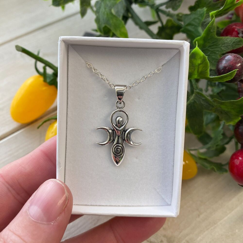 925 Silver Triple Moon Goddess Pendant with free chain and gift box