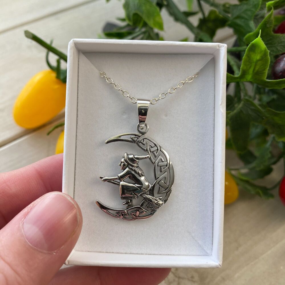 925 Silver With on Moon Pendant with free chain and gift box