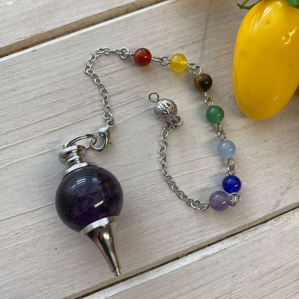 Amethyst Ball Pendulum with Chakra Beads