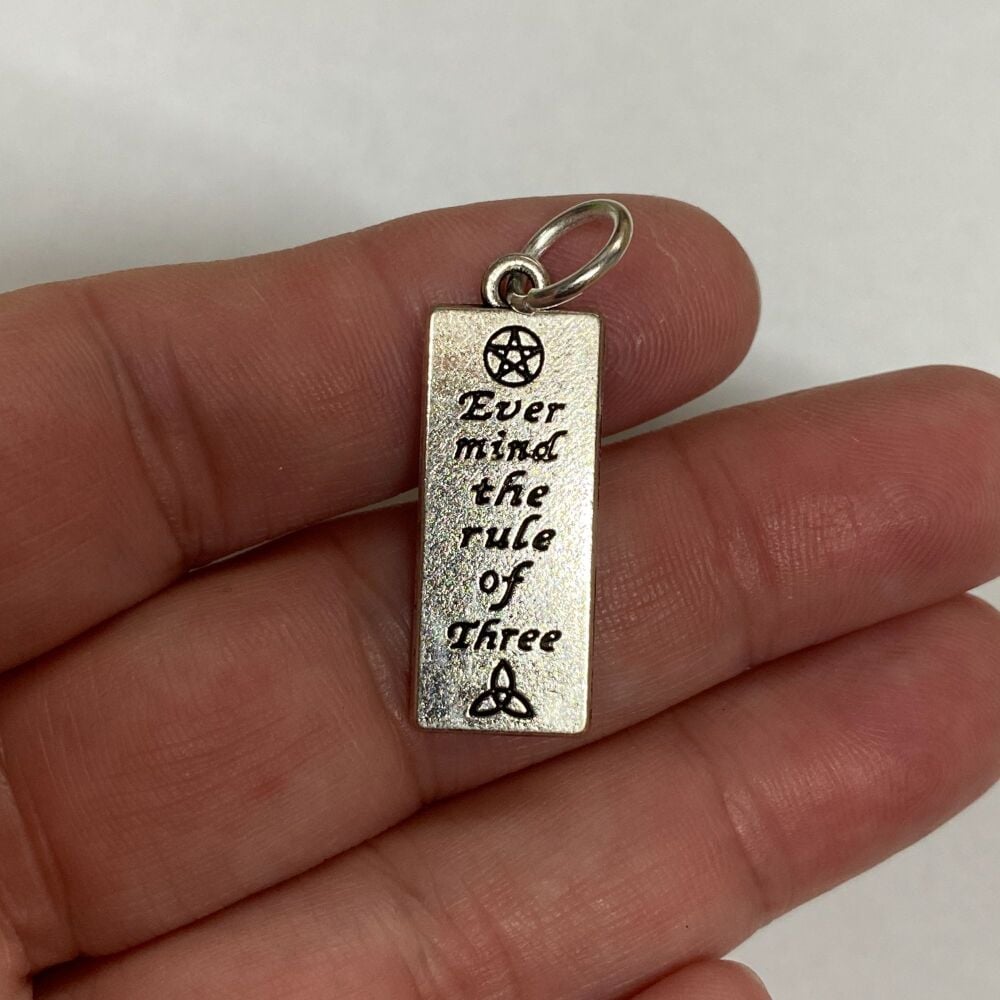 Silver Metal "Ever Mind the Rule of Three" Charm or Pendant with Ring x 20