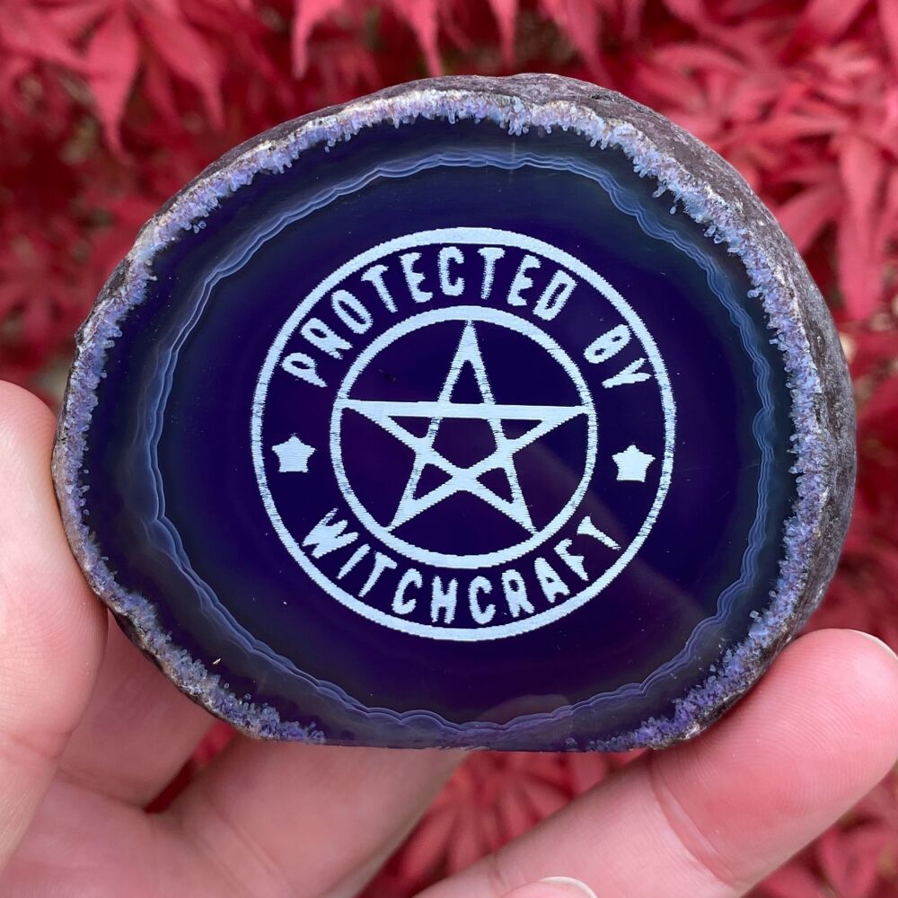 Agate Incense Stick Holder with Protected by Witchcraft