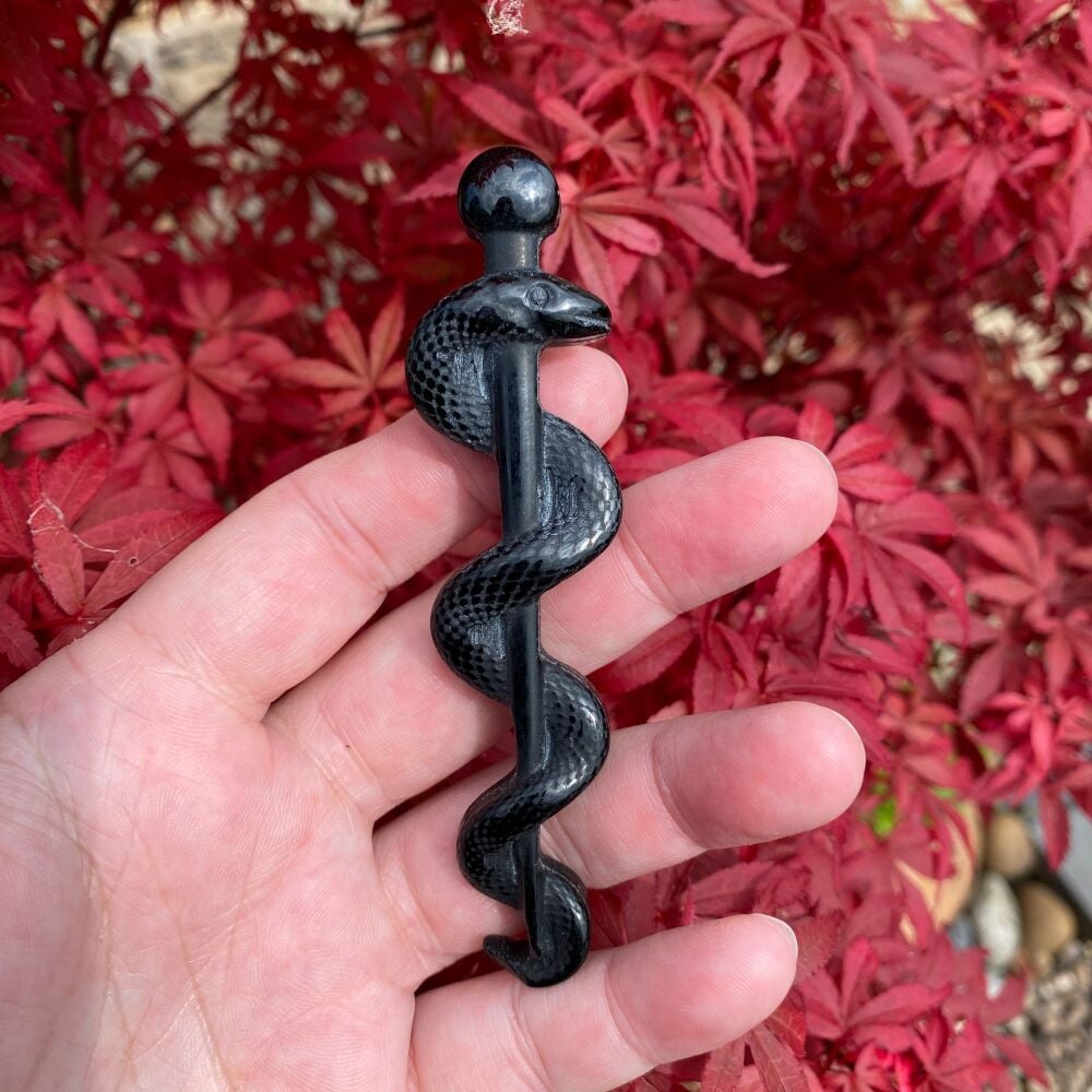 Serpent and Sceptre  Carving ~ Black Obsidian