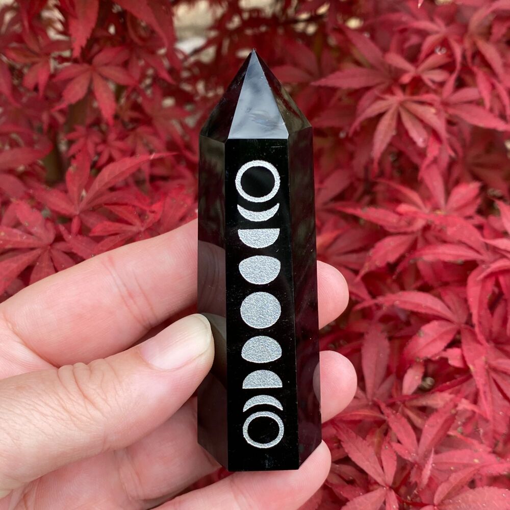 Black Obsidian Point with Moon Phases ~ #3