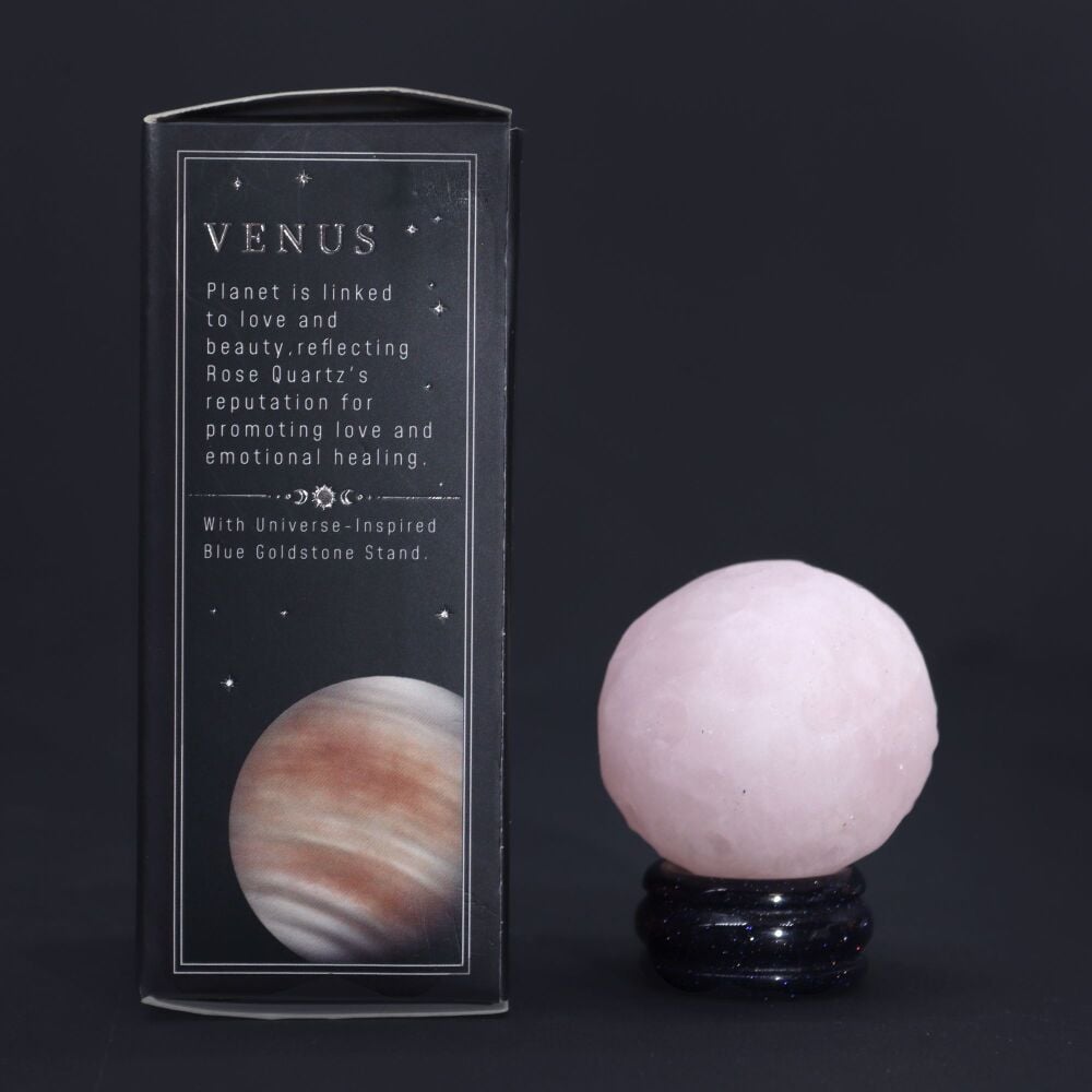 Crystal Planet ~ Rose Quartz (Venus) on Solar Goldstone Stand