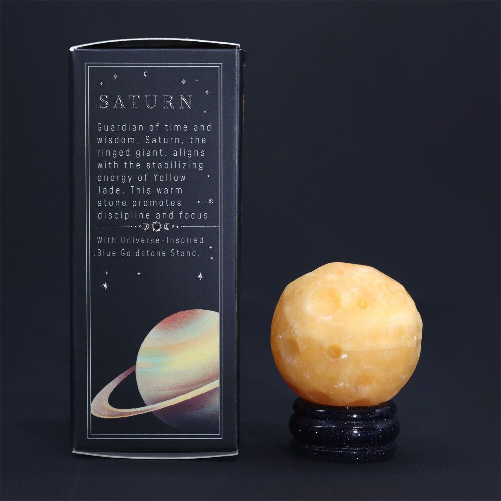 Crystal Planet ~ Yellow Jade (Saturn) on Solar Goldstone Stand