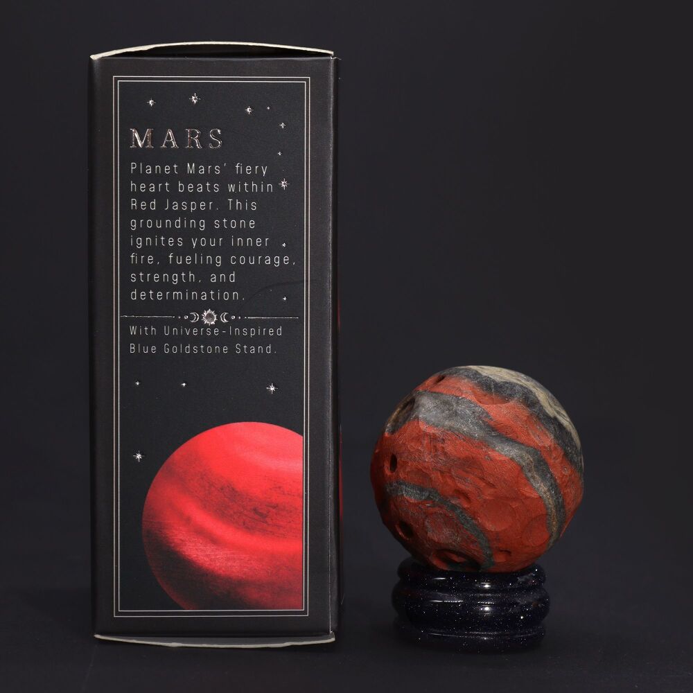 Crystal Planet ~ Red Jasper (Mars) on Solar Goldstone Stand