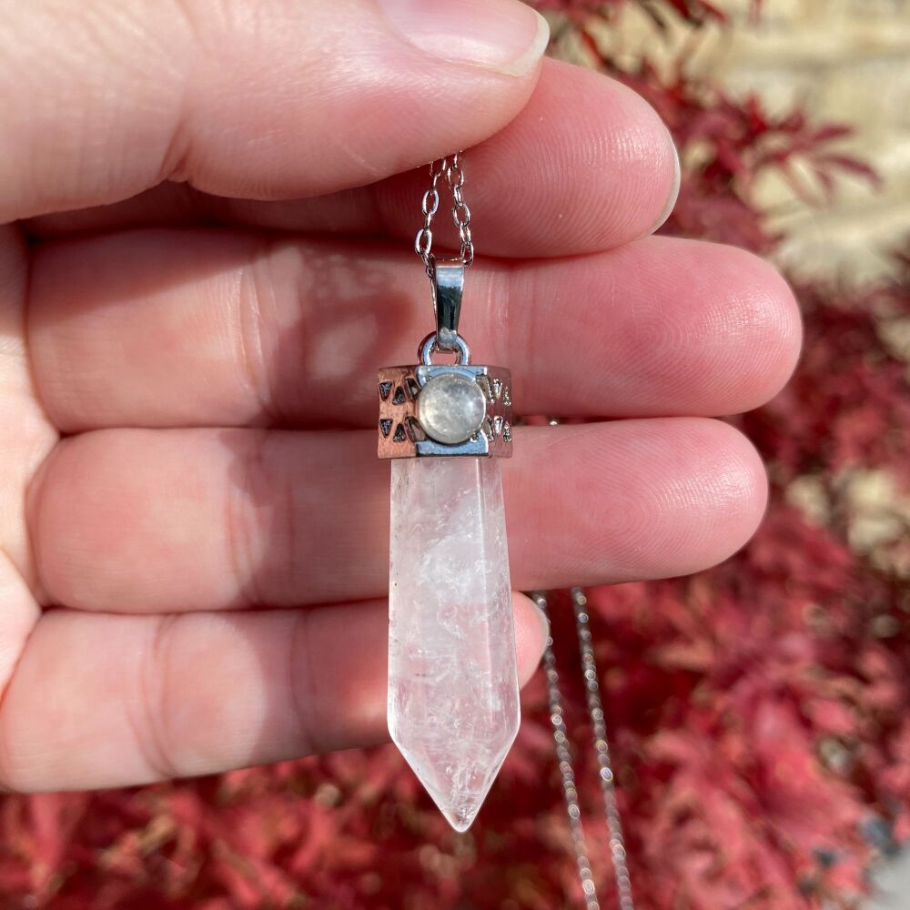 Clear Quartz Point Pendant and Pendulum with chain