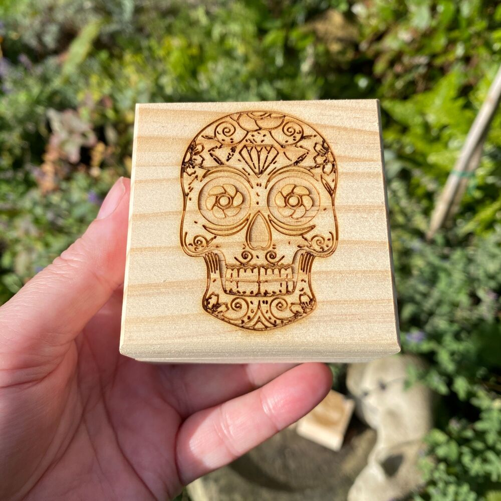 Cute Wooden Box with Sugar Skull design