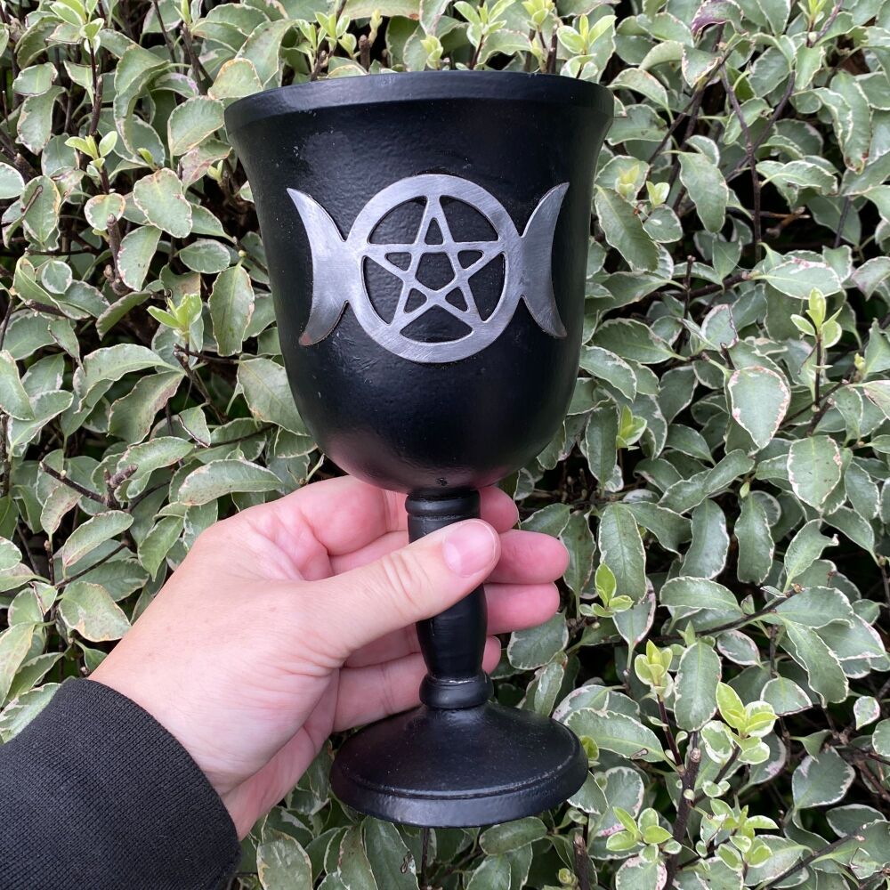 Cast Iron Chalice with Triple Moon and Pentagram