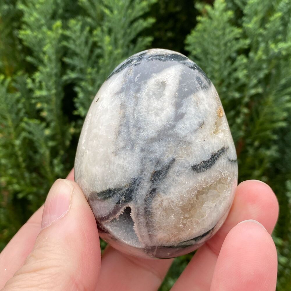 Zebra Calcite Druzy Egg with stand