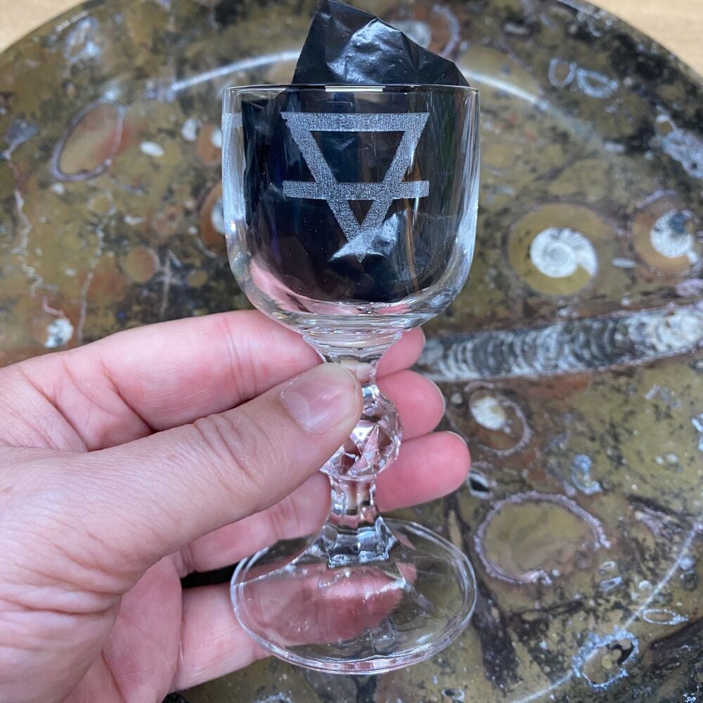 Glass Altar Chalice with Elements Symbols