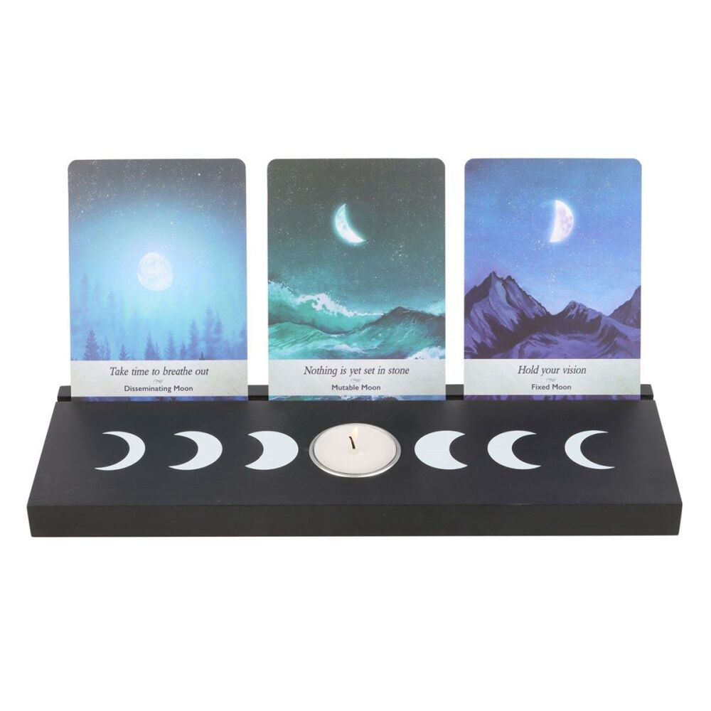 Black Triple Moon Wooden Tarot Card Stand and Tealight Holder