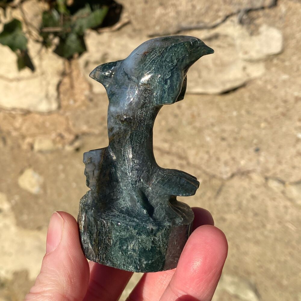 Moss Agate Carved Dolphin