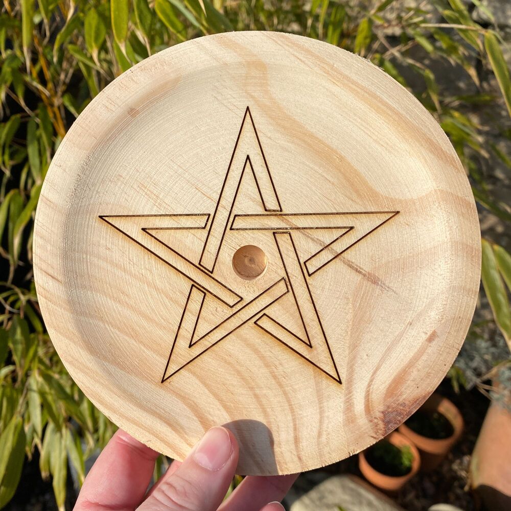 A Rustic Hand Crafted Wooden Spell Casting Plate with Pentagram ~#1