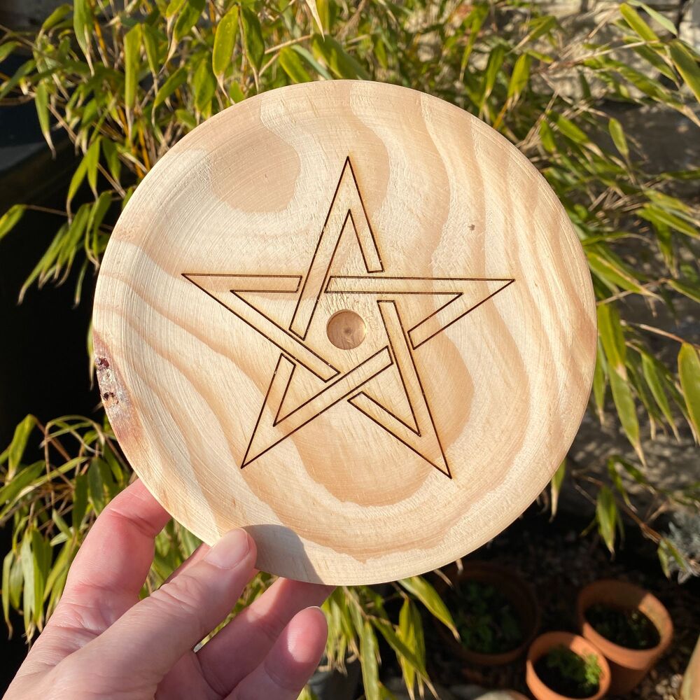 A Rustic Hand Crafted Wooden Spell Casting Plate with Pentagram ~#2