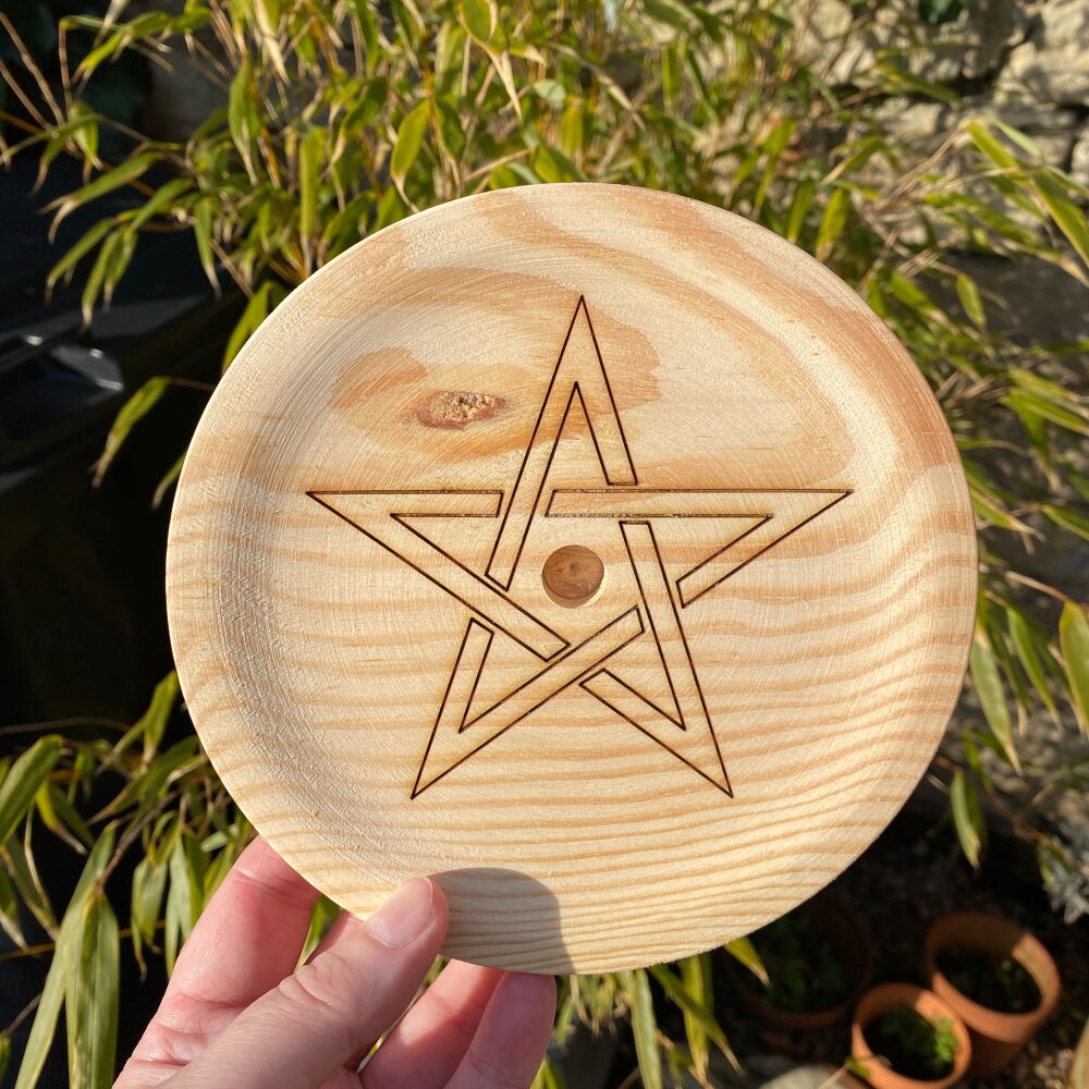 A Rustic Hand Crafted Wooden Spell Casting Plate with Pentagram ~#3