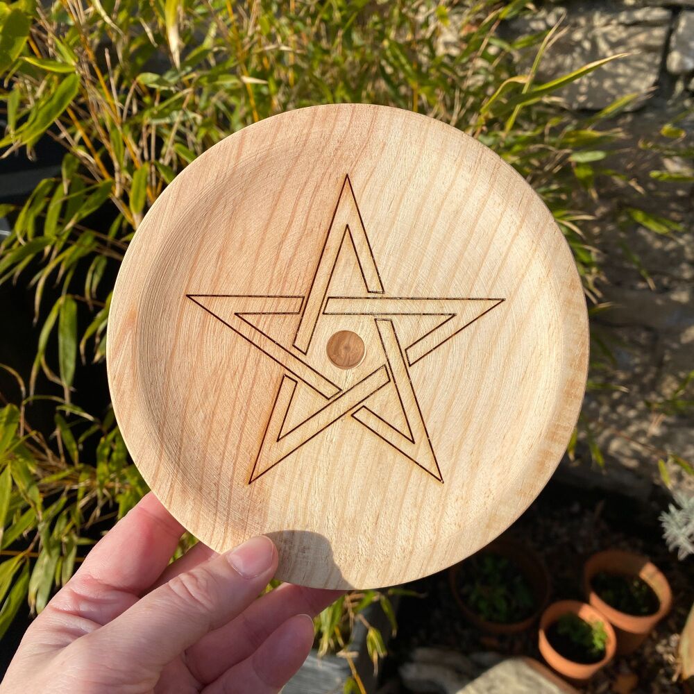 A Rustic Hand Crafted Wooden Spell Casting Plate with Pentagram ~#4