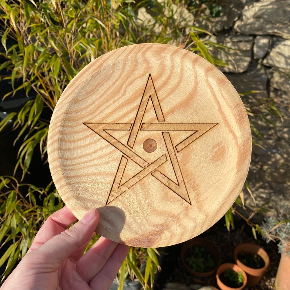 A Rustic Hand Crafted Wooden Spell Casting Plate with Pentagram ~#5