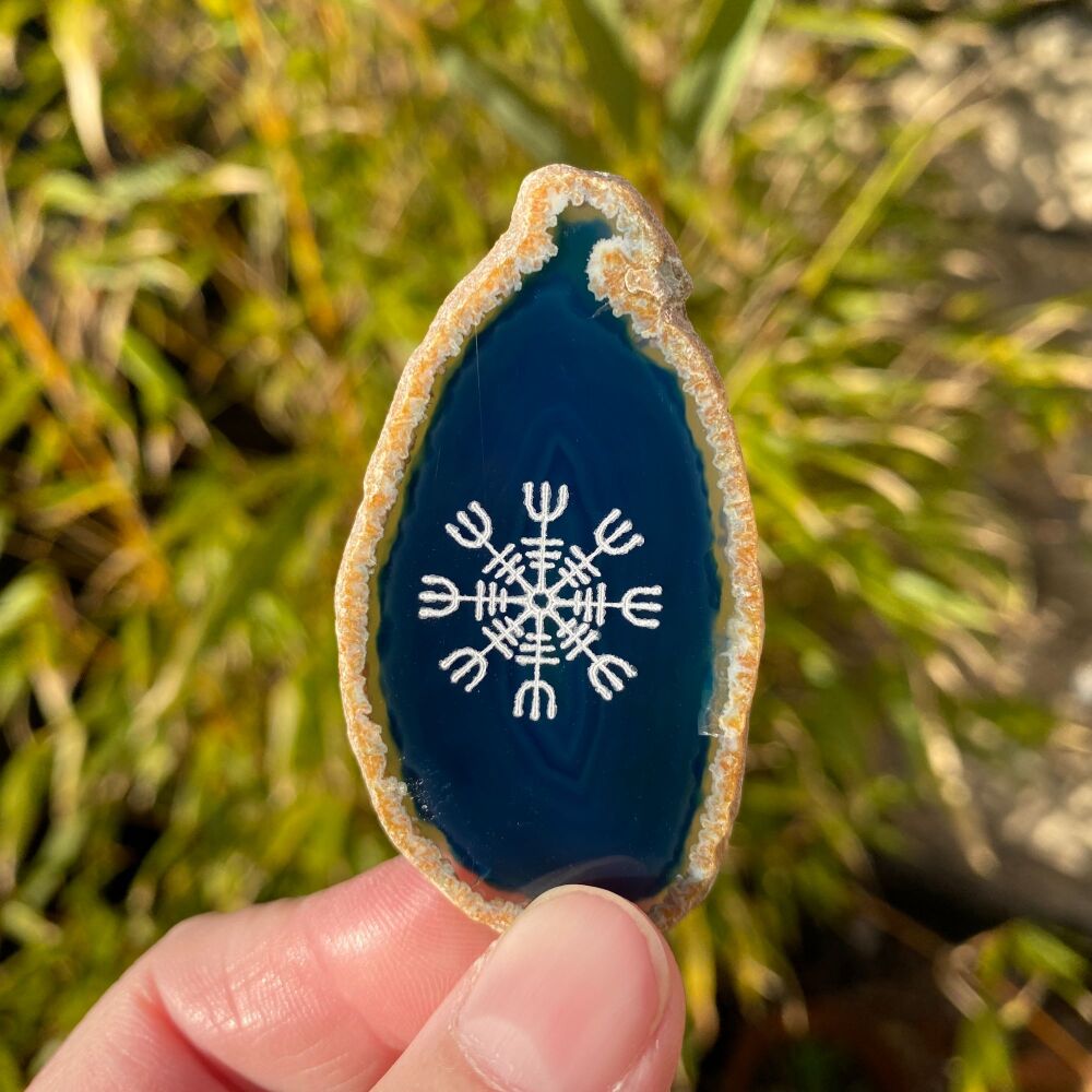 Agate Helm of Awe Viking Protection Amulet ~ Blue #B1