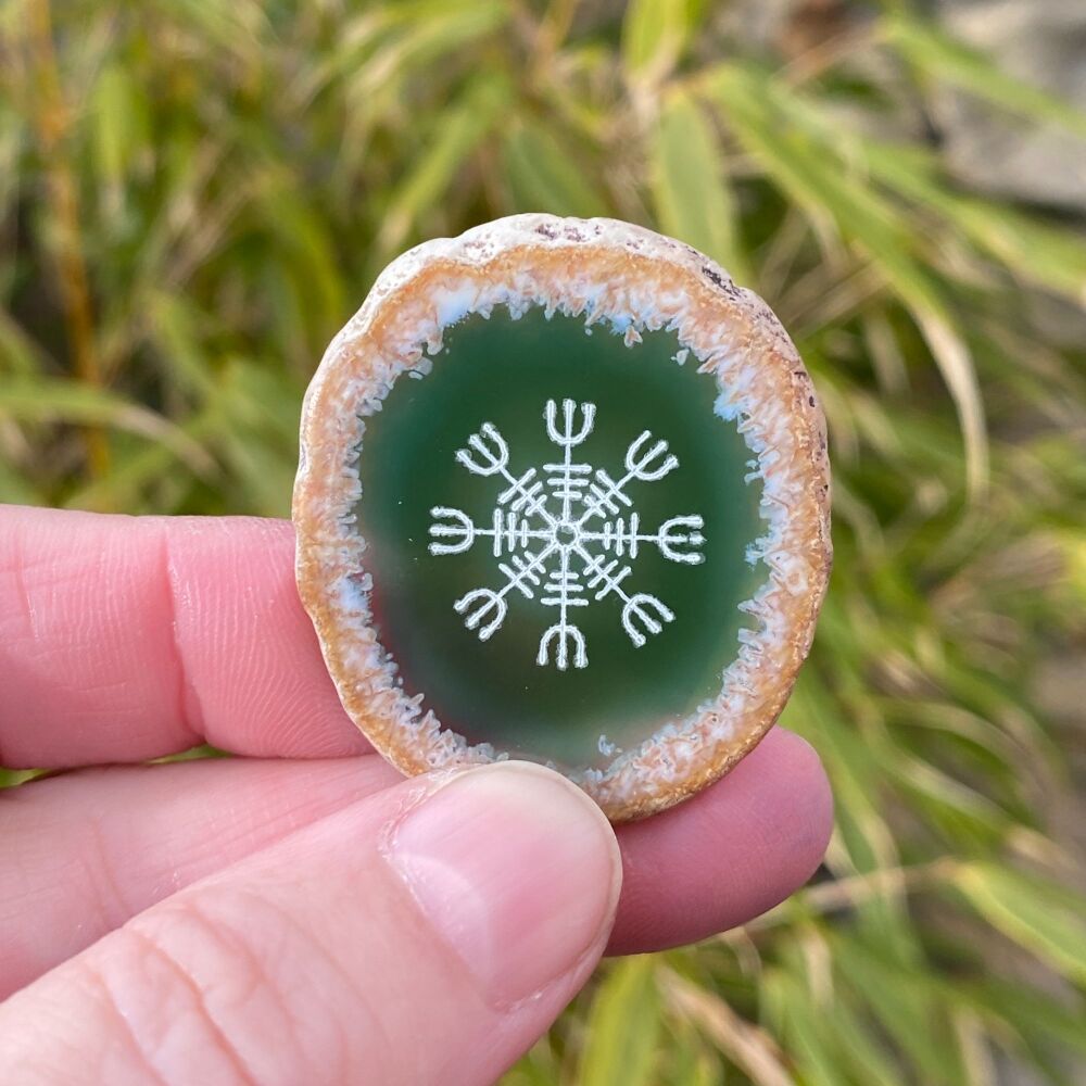 Agate Helm of Awe Viking Protection Amulet ~ Green #G1