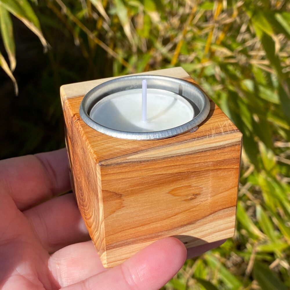 Handcrafted Yew Wood Candle Holder for Tea Light Candles ~#1