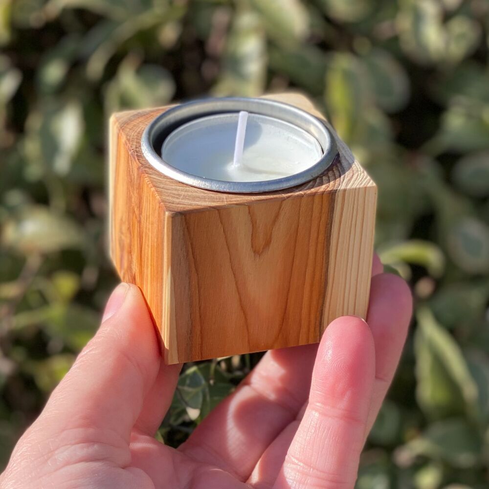 Handcrafted Yew Wood Candle Holder for Tea Light Candles ~#2