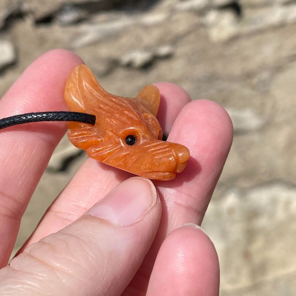 Peach Aventurine Wolf Pendant ~#1