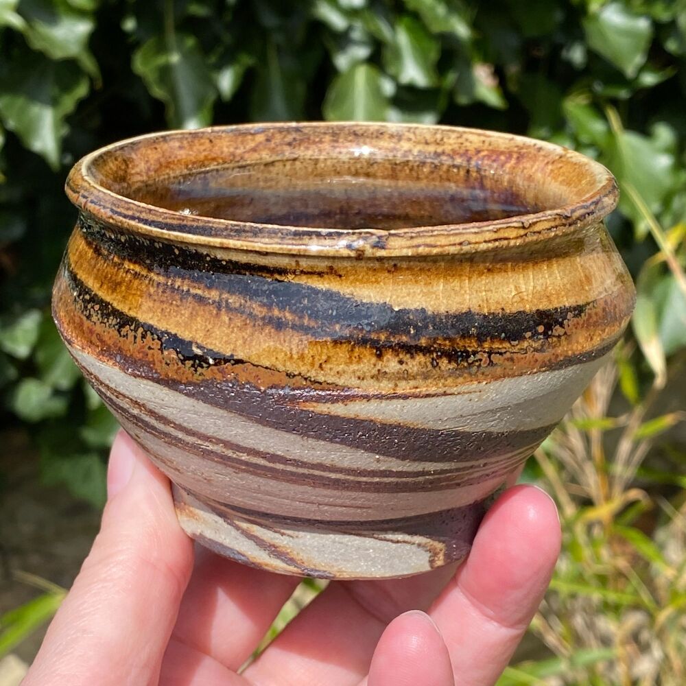 Pottery Altar Bowl ~blues and chocolate shades