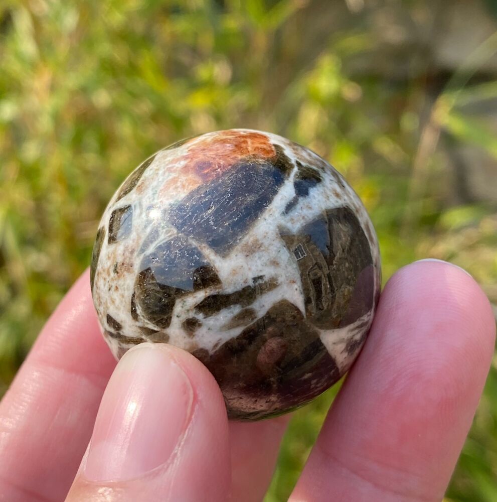 Garnet in Limestone Sphere with stand ~#2