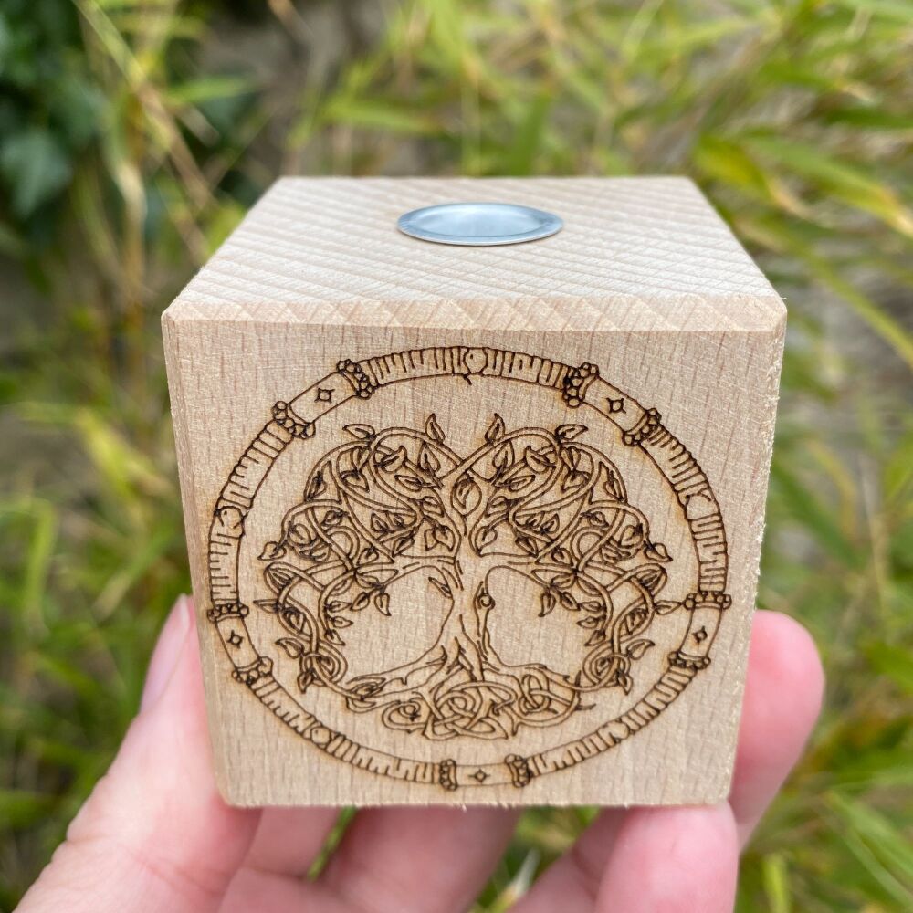 Hand Crafted candle holder with Tree of Life and Rope Circle design